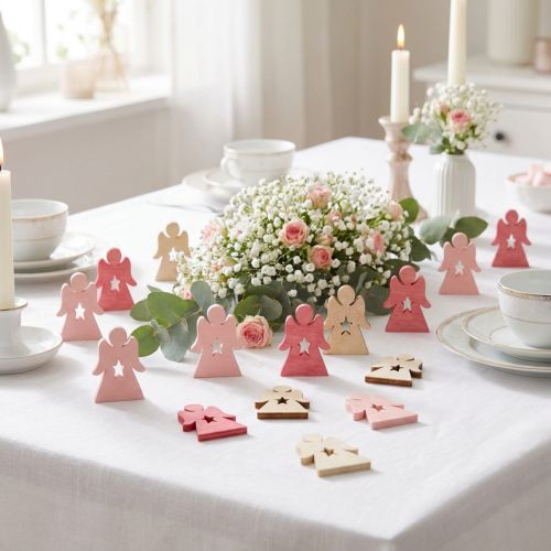 Puinen enkeli sirottamiseen pinkki, pinkki, valkoinen 4cm 72 kpl | Floristik24.fi