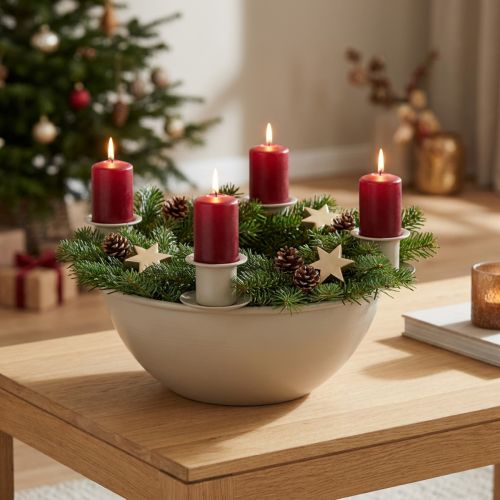 Kynttilänjalka, jossa 4 pidikettä, moderni adventtiseppele, beige, 15 cm | Floristik24.fi