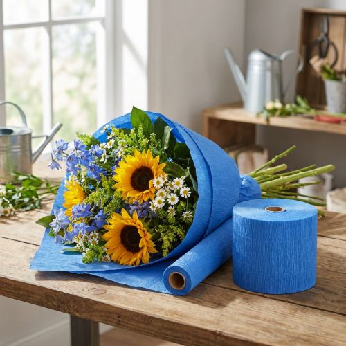 Kukkakrepinsininen W10cm neliöpaino 128g/m² L250cm 2 kpl | Floristik24.fi