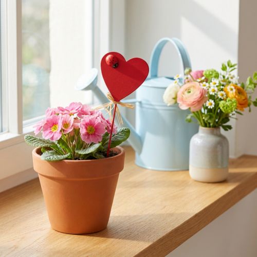 kohteita Sydäntulpat puupunaiset koristesydämet leppäkerttuilla 6cm 16 kpl