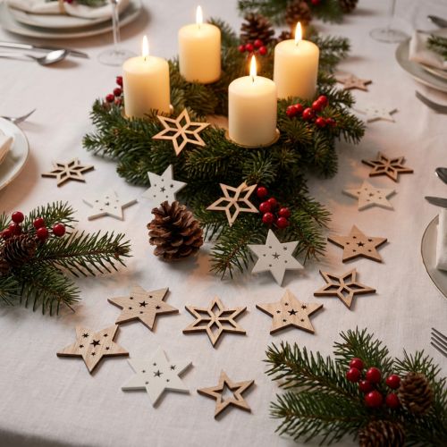 Scatter koristeet Joulupuiset tähdet valkoinen/luonnollinen Ø4cm 72 kpl | Floristik24.fi