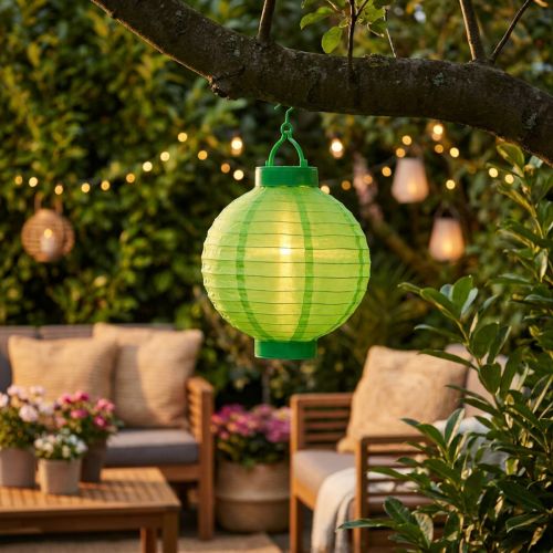 Lampion LED aurinkopaneelilla 20cm vihreä | Floristik24.fi