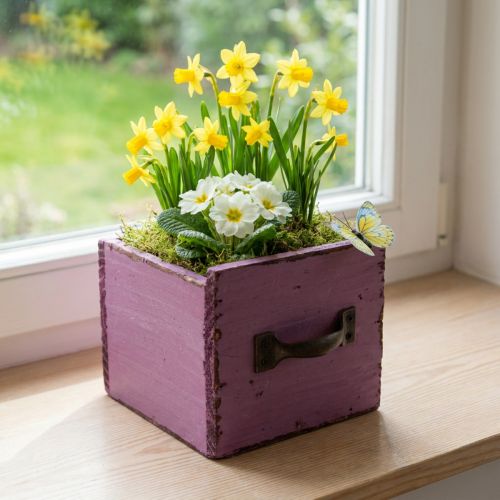 Kasvilaatikko puinen koristekasvilaatikko violetti 12,5cm | Floristik24.fi