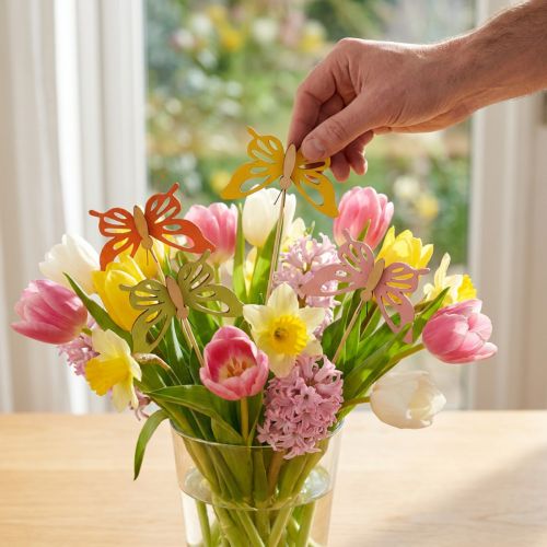 Kukkatulppa perhonen deco puunvärinen 8,5cm 12kpl | Floristik24.fi
