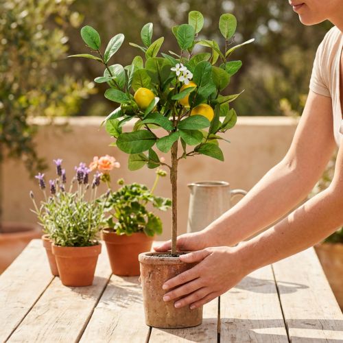 kohteita Keinotekoinen sitruunapuu, 58 cm ruukku, koristepuu, Välimeren tyyli