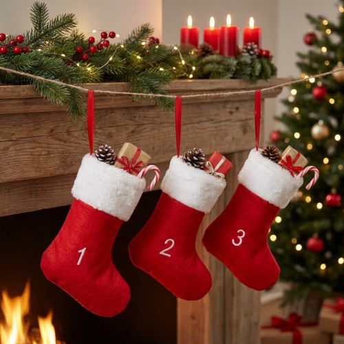 Adventtikalenteri täyttösaappaat huopa punainen valkoinen 155cm | Floristik24.fi