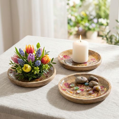 Puiset lautaset kukilla ja perhosilla, luonnonvaaleanpunainen, Ø15cm, 3 kpl | Floristik24.fi