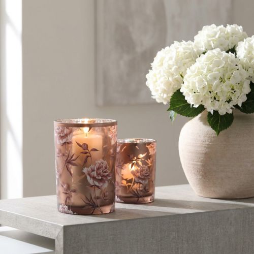 Lasilyhty ruskea hopea pinkki pionit K18cm | Floristik24.fi