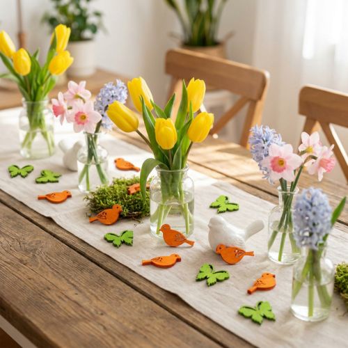 Koristeellinen lintu- ja perhospuinen hajontakoristelu värikäs 2cm 144 kpl | Floristik24.fi