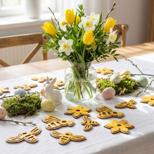 Kukkia ja mehiläisiä oranssin puisen sprinkle koristelujousien levittämiseen 36 kpl | Floristik24.fi