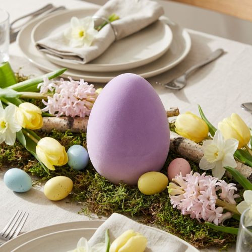 Pääsiäismunakoristelu – 2. valinta – muovinen purppura flokoitu 20cm | Floristik24.fi