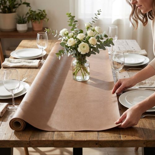 Keinonahka ruskea koristekangas nahkainen pöytäjalka 33cm×1,35m | Floristik24.fi
