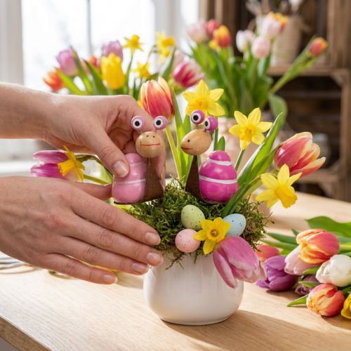Etanahahmo hauskalla kuviolla, ihastuttava kevätkoriste, 9 cm, 4 osaa | Floristik24.fi
