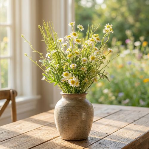 Keinotekoinen kamomillakimppu vihreä valkoinen keltainen 45cm | Floristik24.fi