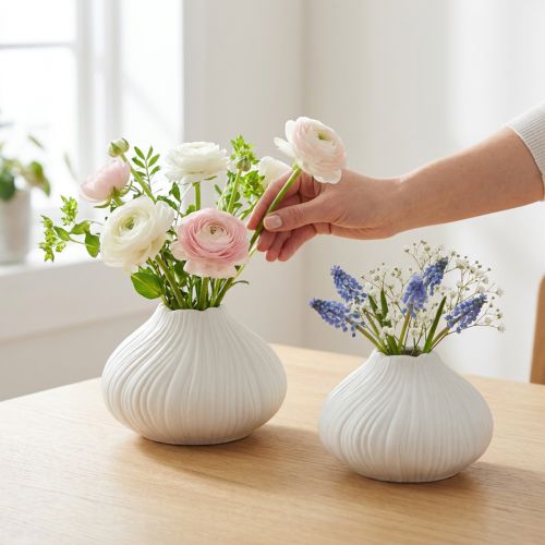 Kukkamaljakko keraaminen sipulin muotoinen valkoinen Ø13cm K13,5cm 2kpl | Floristik24.fi