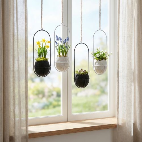 Pääsiäiskoristeet ripustettavaksi, munankuori istutukseen, kevätkoristeet musta/valkoinen H24cm 4 kpl | Floristik24.fi