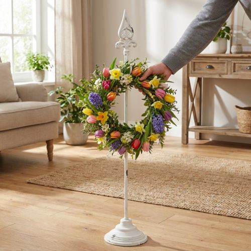 Kranssiteline valkoinen shabby chic -kranssiteline 1 koukku K76cm | Floristik24.fi