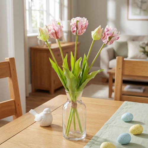Tekokukkakimppu 5 papukaija tulppaanit Tekotulppaanit 40cm | Floristik24.fi