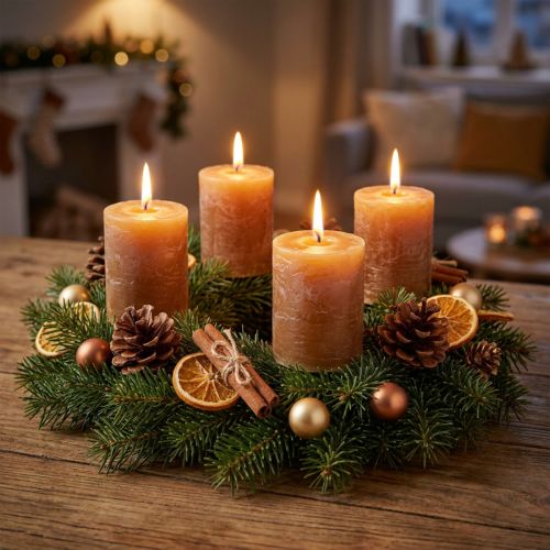 kohteita Yksiväriset karamellinväriset pylväskynttilät 70 × 80 mm, 4 kpl:n setti - maalaismainen koriste, ihanteellinen adventtiin, käsintehty