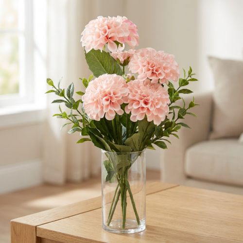 kohteita Keinotekoiset dahlia tekokukat vaaleanpunaiset, 5 kukkaa 50cm