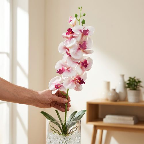 kohteita Orchid Phalaenopsis keinotekoinen 9 kukkaa valkoinen fuksia 96cm