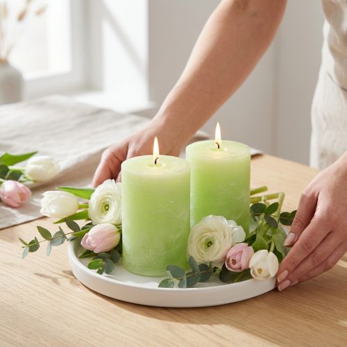 Kynttilä yksiväriset limenvihreät pilarikynttilät 85×120mm 2 kpl | Floristik24.fi