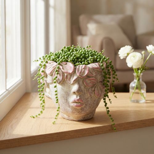 Kasvinpään kukkaruukku ripustusbetoniin, näyttää vaaleanpunaiselta H13cm | Floristik24.fi