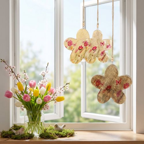 kohteita Koristeelliset riippuvat puiset kukat Spring Natural Pink 16cm 3kpl