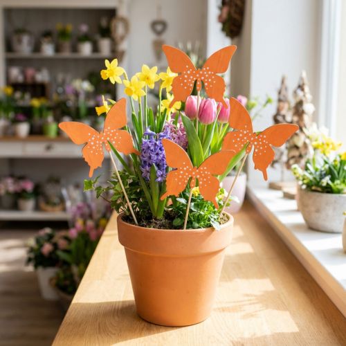 Perhonen puinen kukkatulppa värillinen 9cm/29cm 12kpl | Floristik24.fi