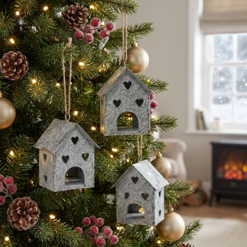 Jouluriippu metallitalo Shabby Chic H9,5cm 3 kpl | Floristik24.fi