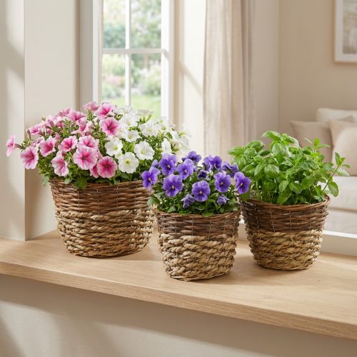 Luonnollinen kori istutukseen, korin koristelu, kasvikulhot natural L21/19/16cm K21/19/16cm 3 kpl setti | Floristik24.fi