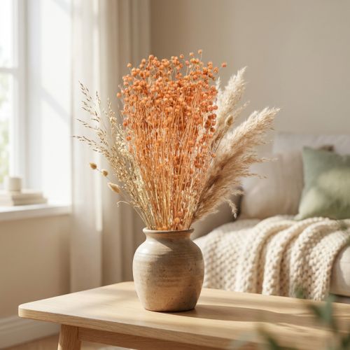Koristeelliset pellavaiset kuivakukat aprikoosi luonnollinen 80g boheemi koriste | Floristik24.fi