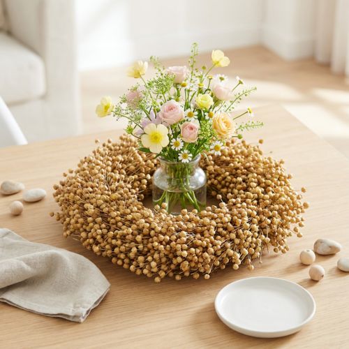 Boho-koristeseppele, pellavakoristeseppele, luonnonvärinen seppele, kuiva, Ø28cm | Floristik24.fi