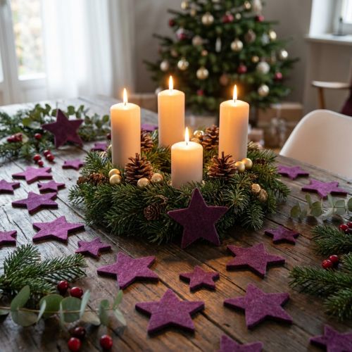 Scatter koriste tähdet flokoidut samettitähdet purppura marja 4/5cm 40 kpl | Floristik24.fi