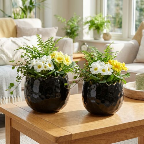 Kukkaruukku Keraaminen Munanmusta Plant Pot Musta Ø12cm 2kpl | Floristik24.fi