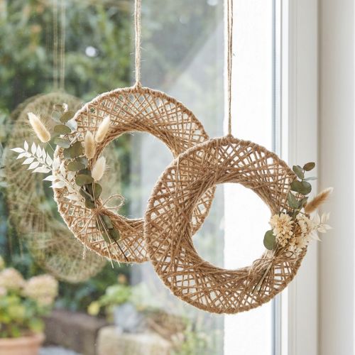 kohteita Boho-ripustuskoristerenkaat, juuttia, luonnonkuitua, Ø28cm, seinäkoriste, ikkunakoriste, 4 kpl:n setti