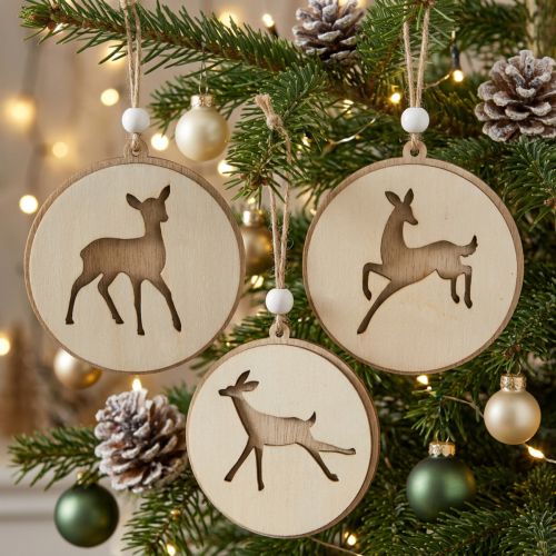 Riipus, jossa peura, deco medaljonki, puukoriste, Advent Ø9,5cm 6kpl. | Floristik24.fi