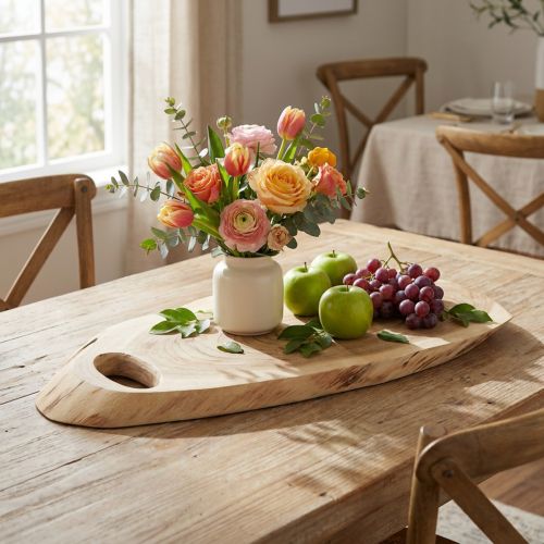 Puinen tarjotin akaasiapuusta, elävällä reunalla, P 36–45 cm L 15–21 cm | Floristik24.fi