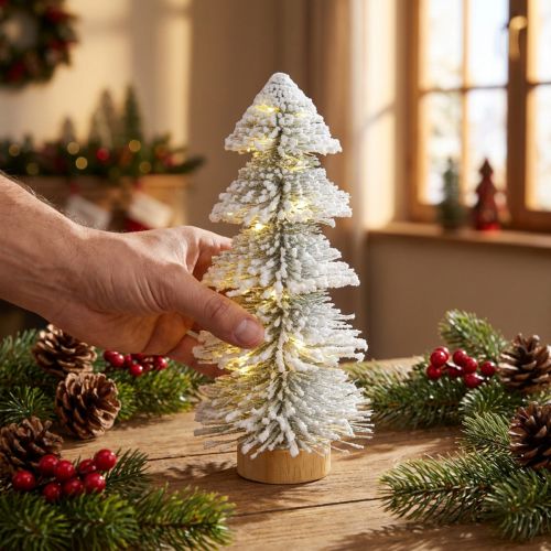 Mini joulukuusi valaistu LED-kuusi lumella 28cm | Floristik24.fi