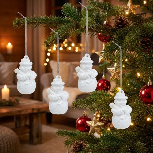 Lumiukko valkoinen kiilalla ripustimena 4,5 cm 12kpl | Floristik24.fi