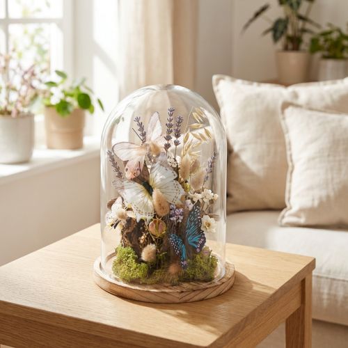 Lasikello puutarjottimella, lasipurkki, kirkas, luonnonmukainen, Ø17cm, K24cm | Floristik24.fi