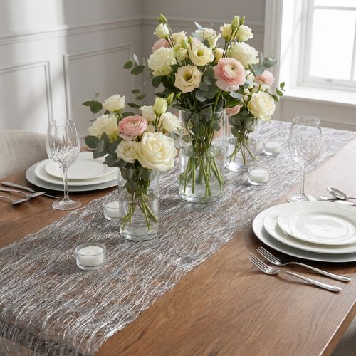 Deco fleece Sizoweb pöytäjalka hopea 30cm 5m | Floristik24.fi