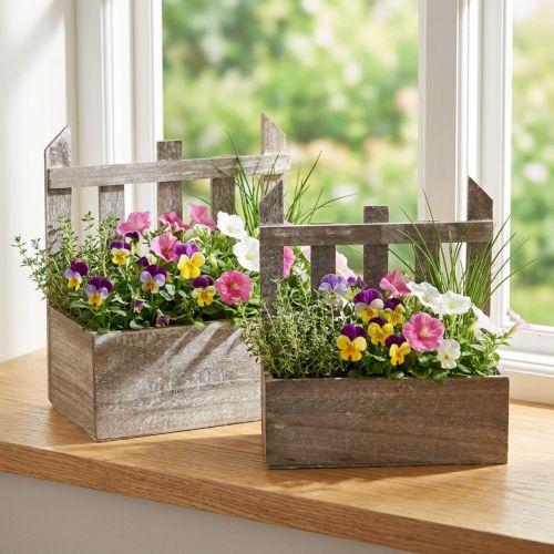 Puinen istutuslaatikko, minikukkalaatikko, L22/25cm, 2 kpl:n setti | Floristik24.fi