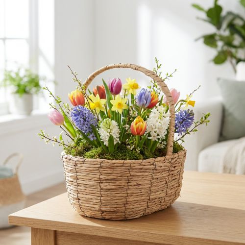 Kädensijalla varustettu kori kasvikori lahjakori keinotekoinen 31×23×36cm | Floristik24.fi