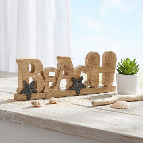 Telineen teksti "Beach" merikoriste puu 35×12cm | Floristik24.fi