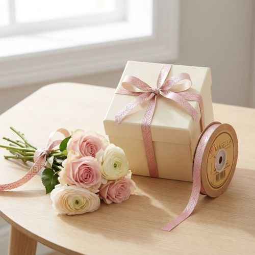 kohteita Silkkinauha lehtiä lahjanauha beige pinkki 10mm 20m