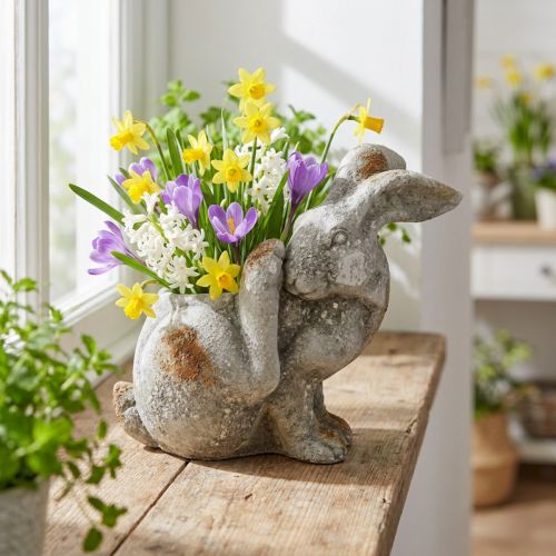Kanin koristeellinen betonikukkaruukku antiikkiharmaa 33,5x17x29,5cm | Floristik24.fi
