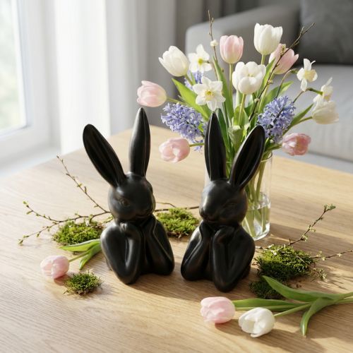 Ajatteleva Kanin Rintakuva Musta 7×6×15cm 2kpl | Floristik24.fi