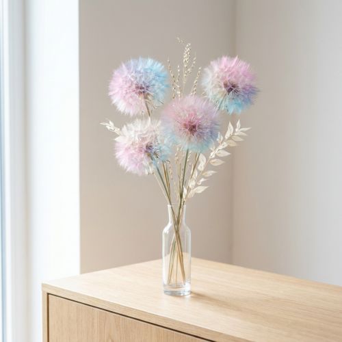 Voikukkakoriste, kuivakukka, stabiloitu ja värjätty, herkkä, kestävä, 12 cm, 4 kpl | Floristik24.fi