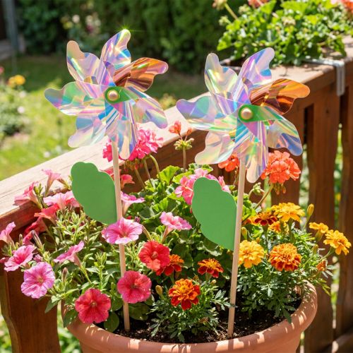 kohteita Pinwheel Flower with Leaf Windmill Iriscent Colors Ø24cm 2kpl